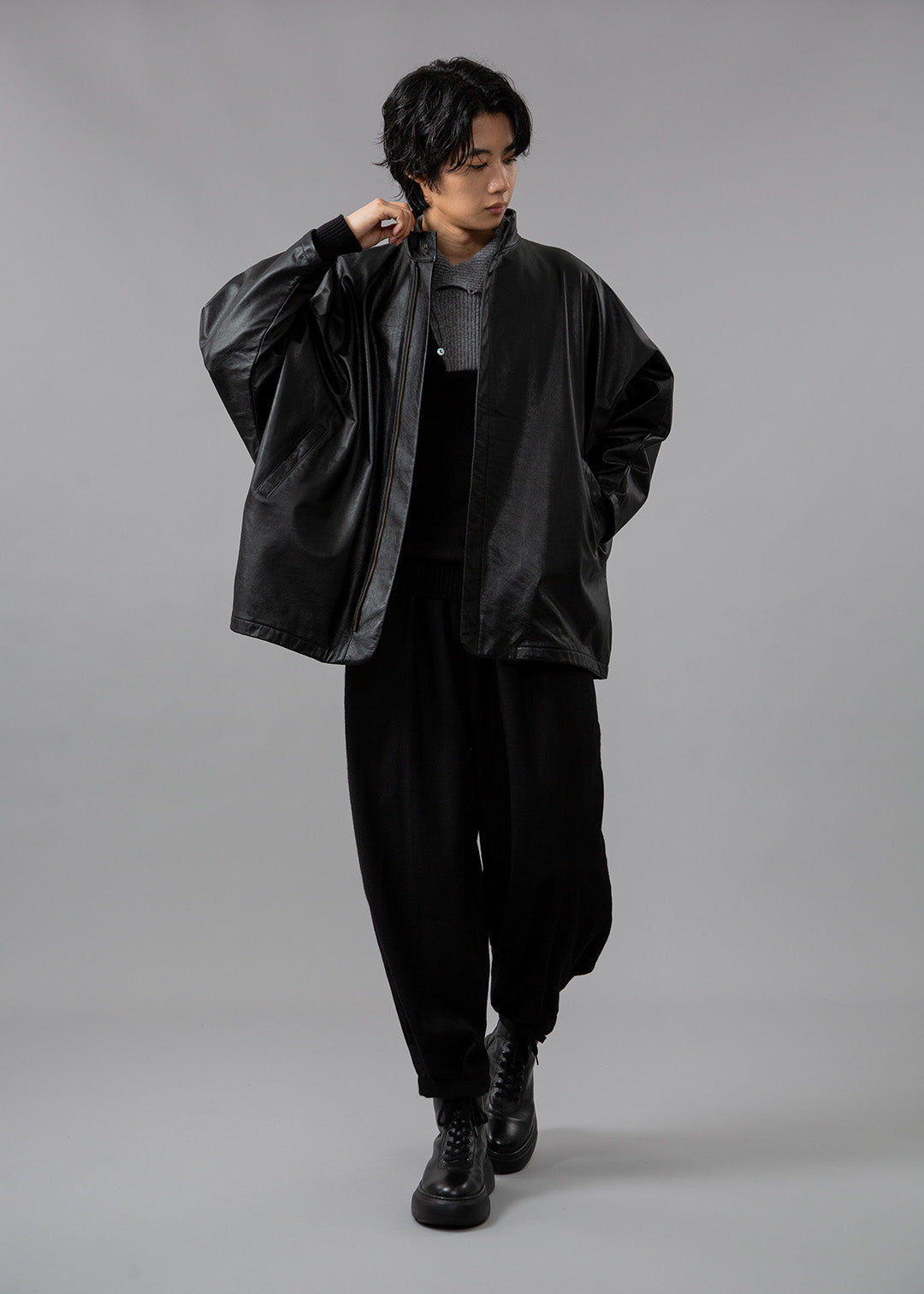 Matou Stand Collar Leather Jacket