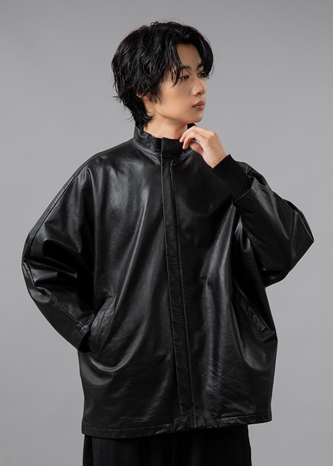 Matou Stand Collar Leather Jacket