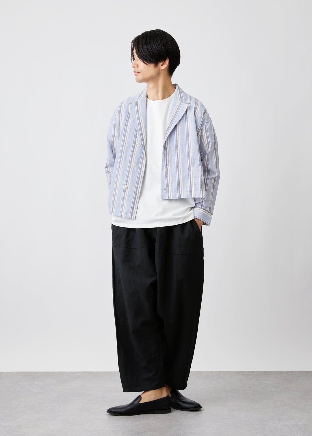 Asymme Jacket 56s stripe Khadi