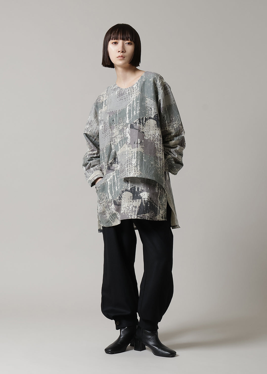 Asymme Layered Pullover Printed W/K