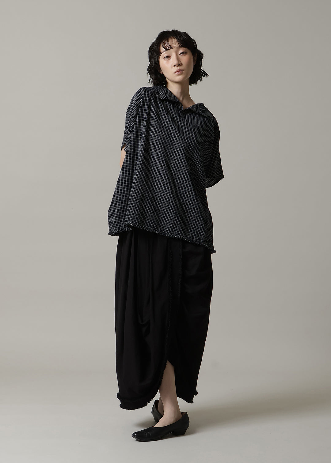 Yui High Neck Tops 56s check Khadi