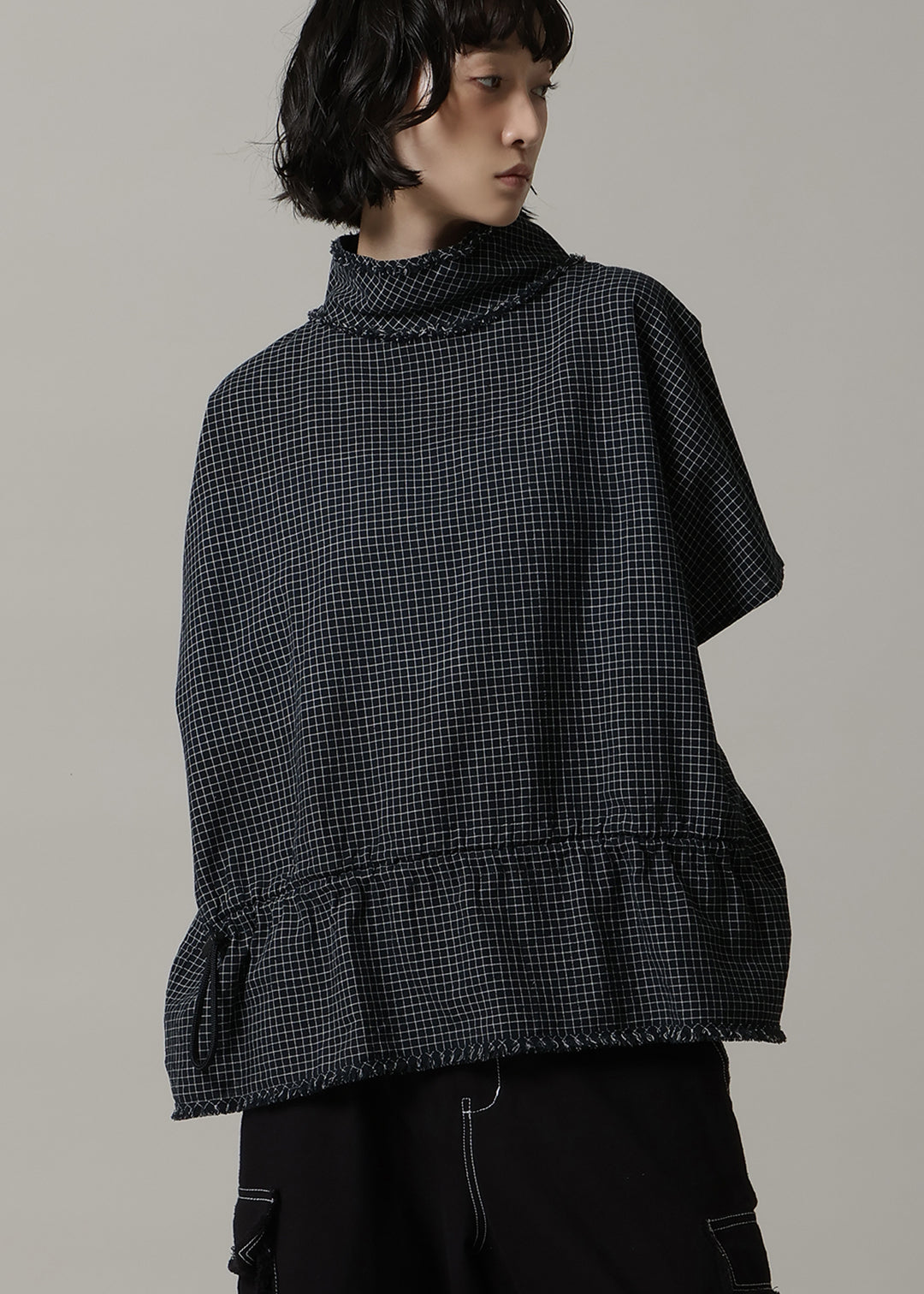 Yui High Neck Tops 56s check Khadi