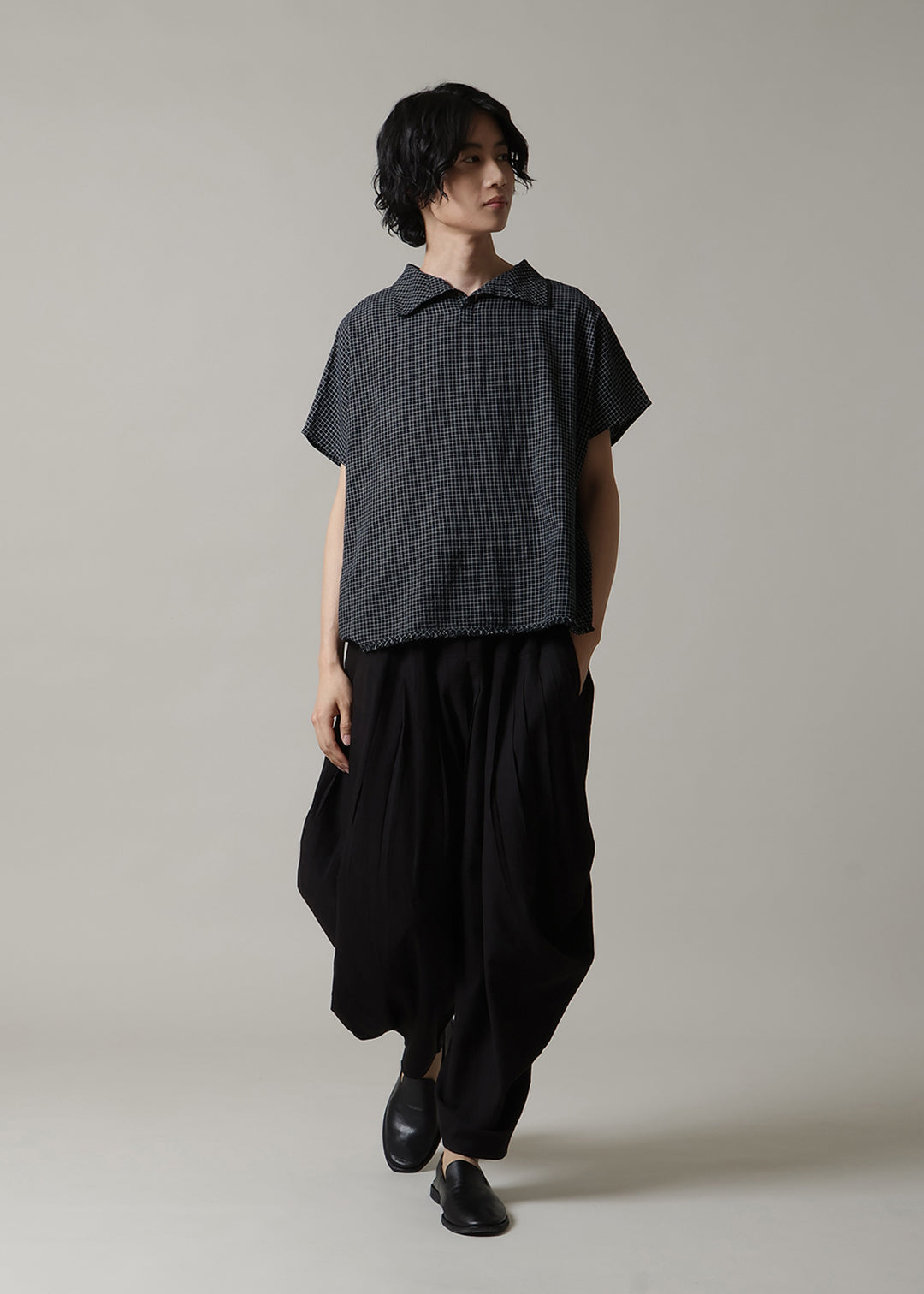 Yui High Neck Tops 56s check Khadi