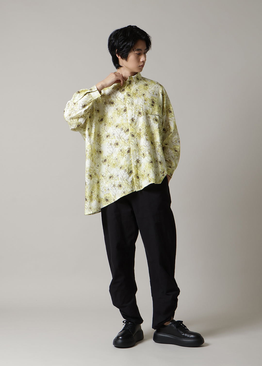 Asymme Side Long SH F/S Print Khadi