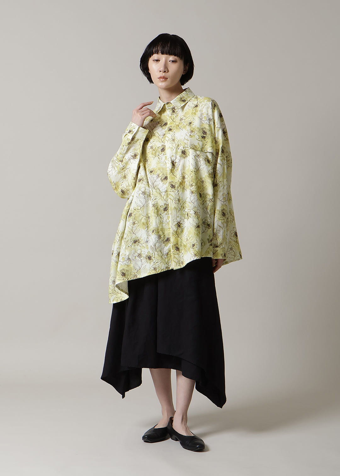 Asymme Side Long SH F/S Print Khadi