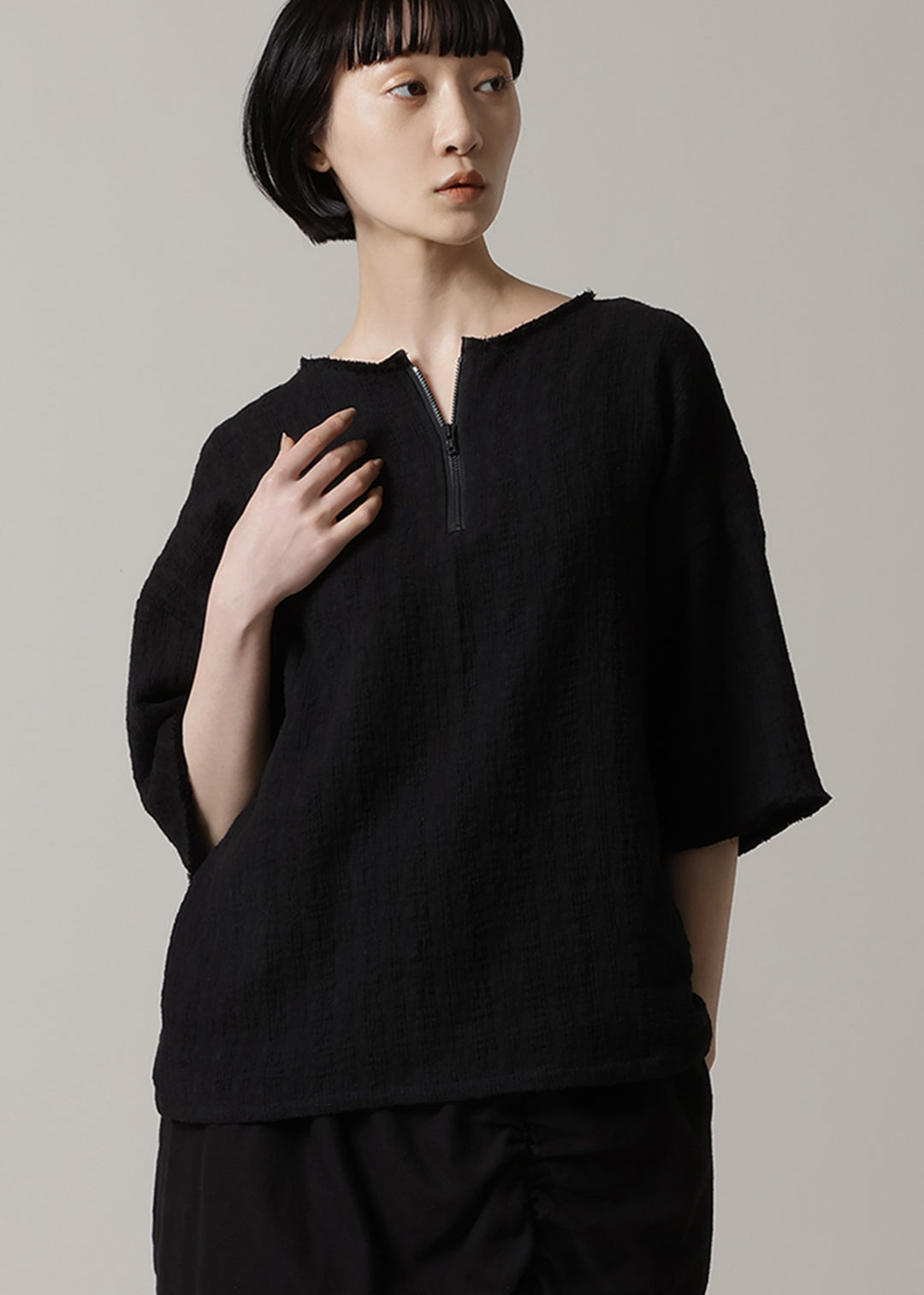 Kaname Zip-up Tops Dobby Gauze