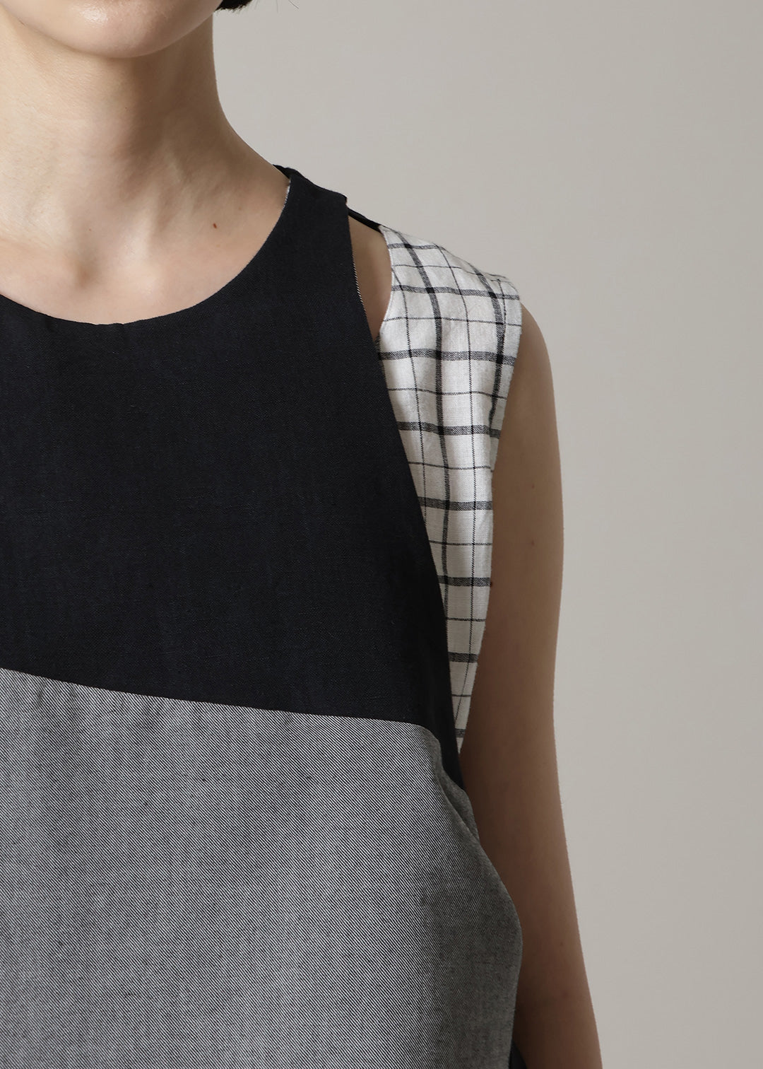 Blocking Side Tie Tops Cotton