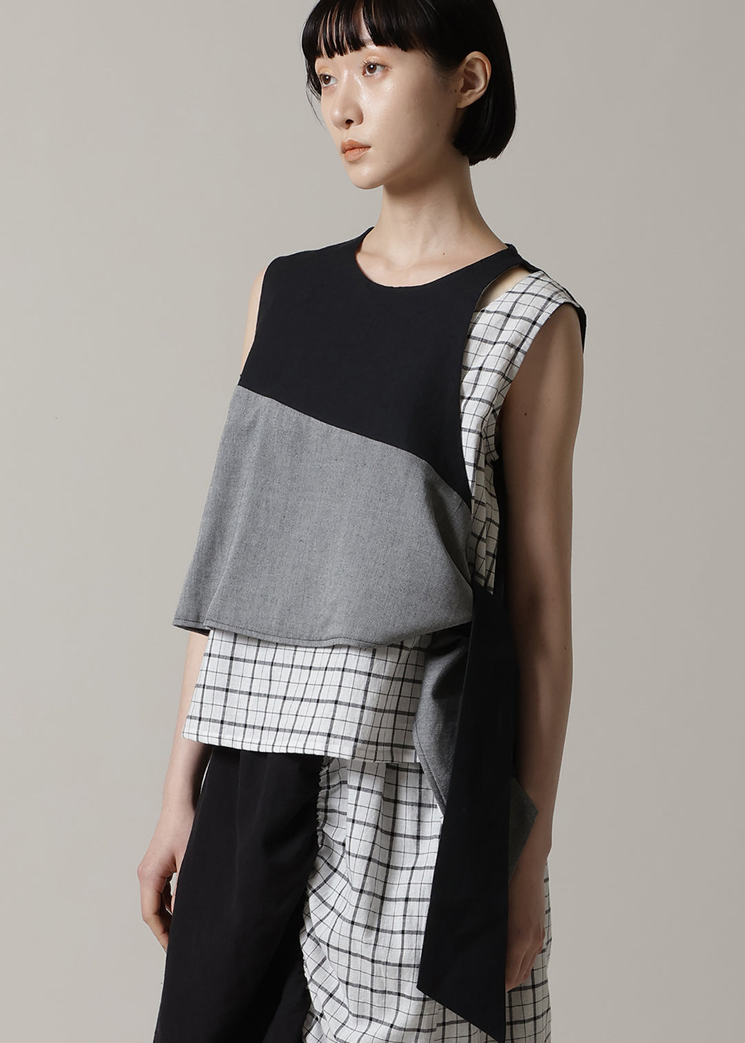 Blocking Side Tie Tops Cotton