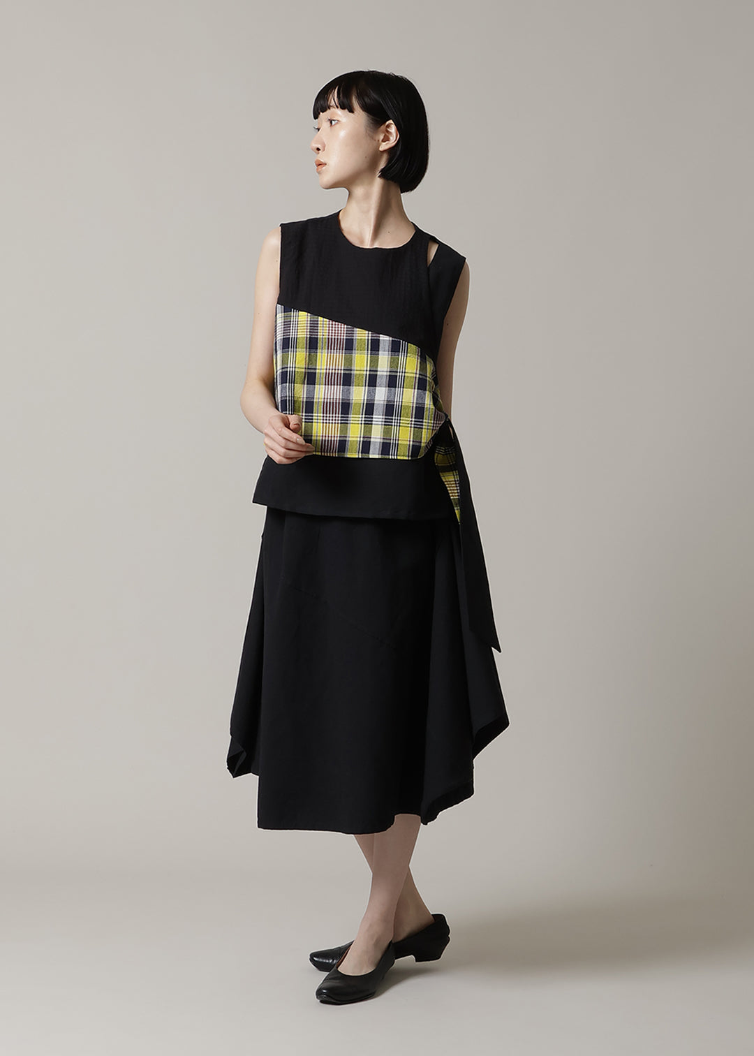 Blocking Side Tie Tops Cotton