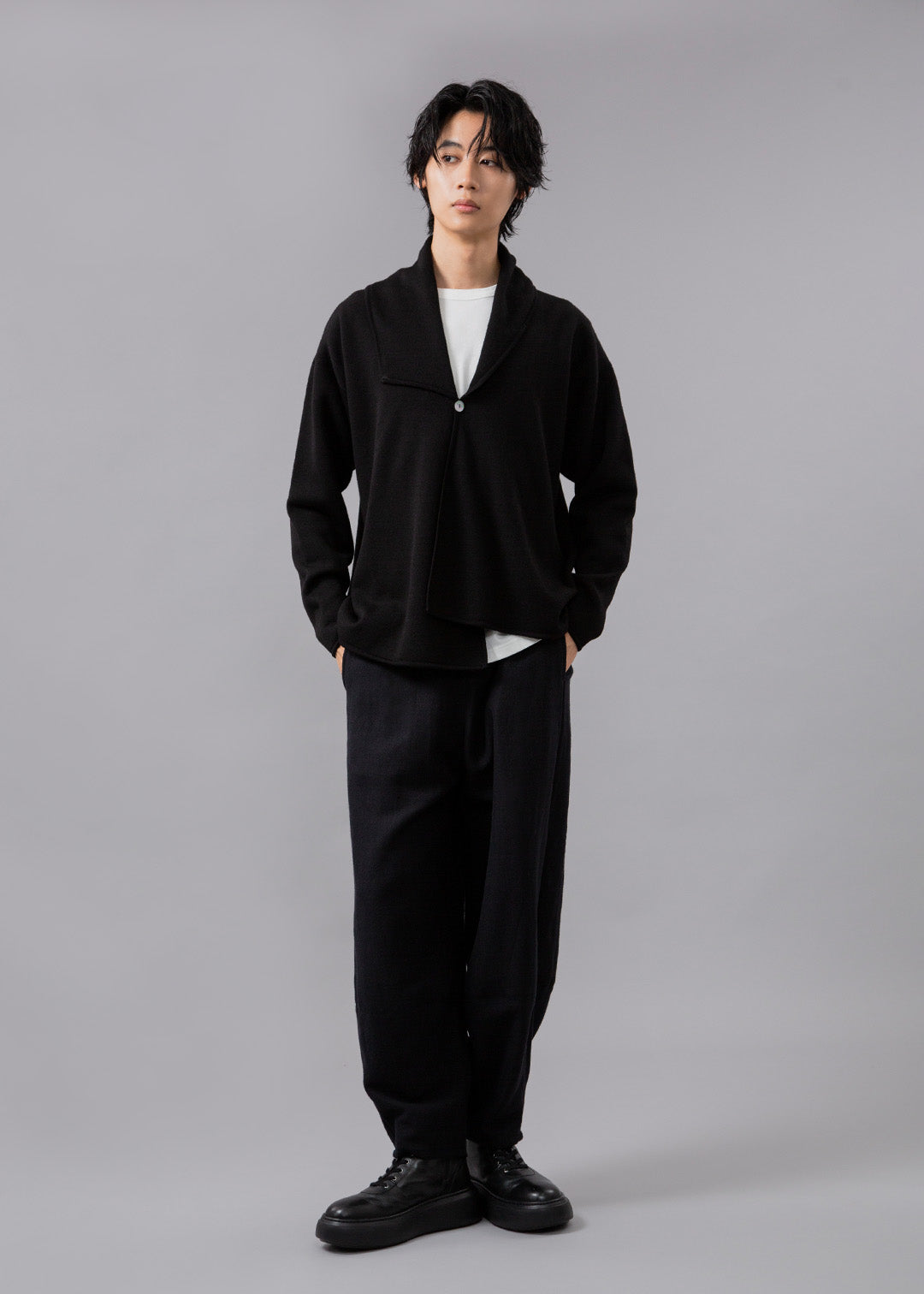 Asymme Big Collar Cardigan Wool
