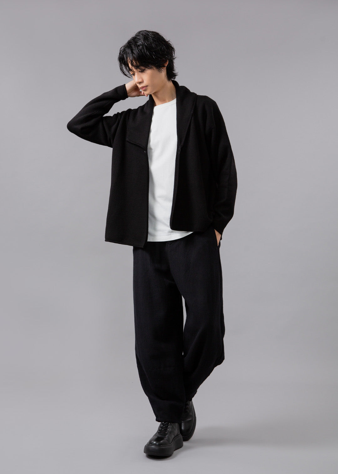 Asymme Big Collar Cardigan Wool