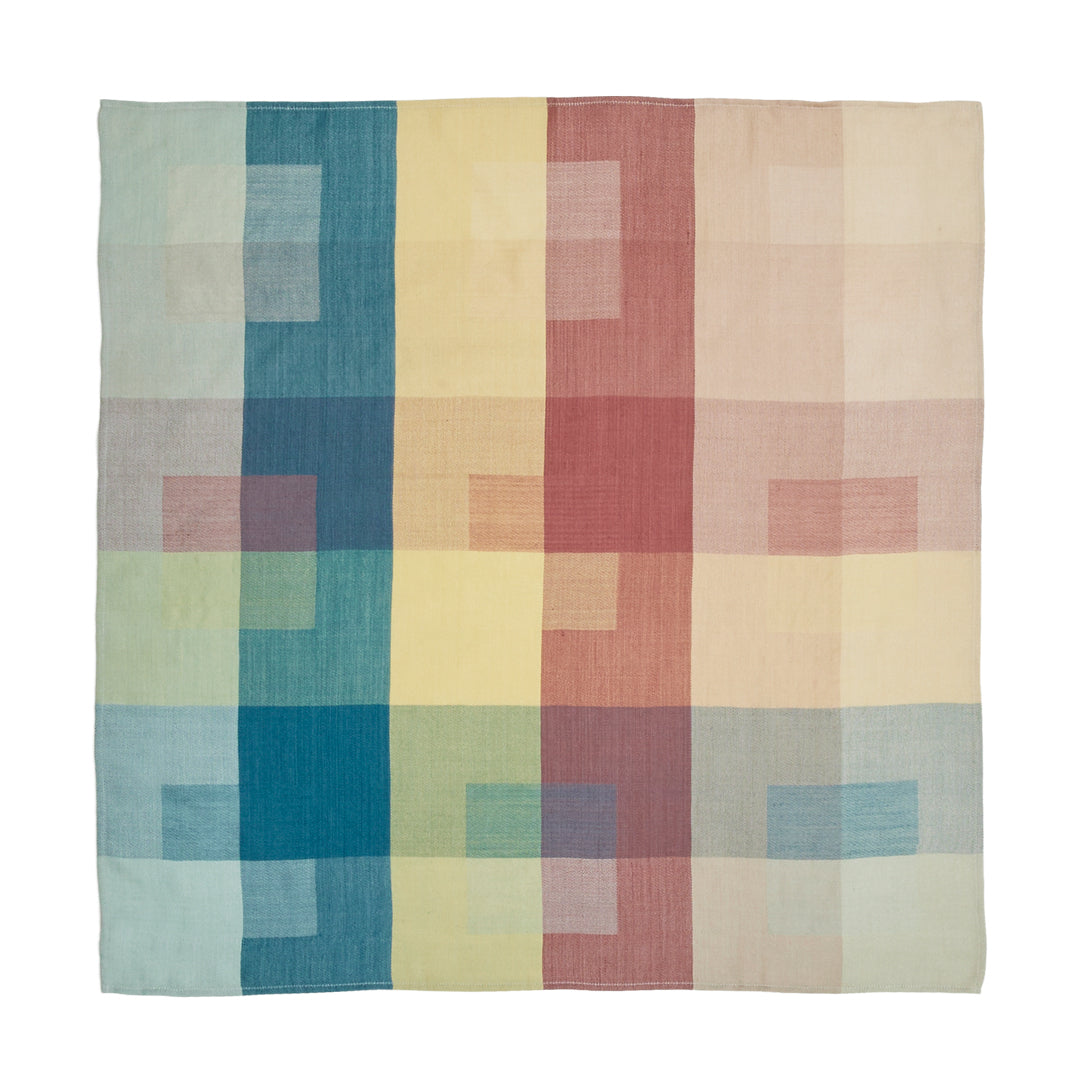 Block Check Silk Scarf with Ring