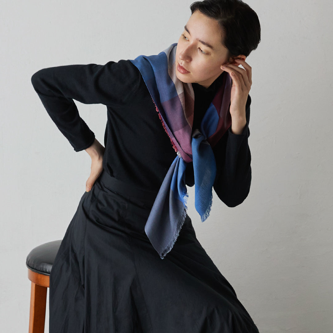 Block Check Silk Scarf