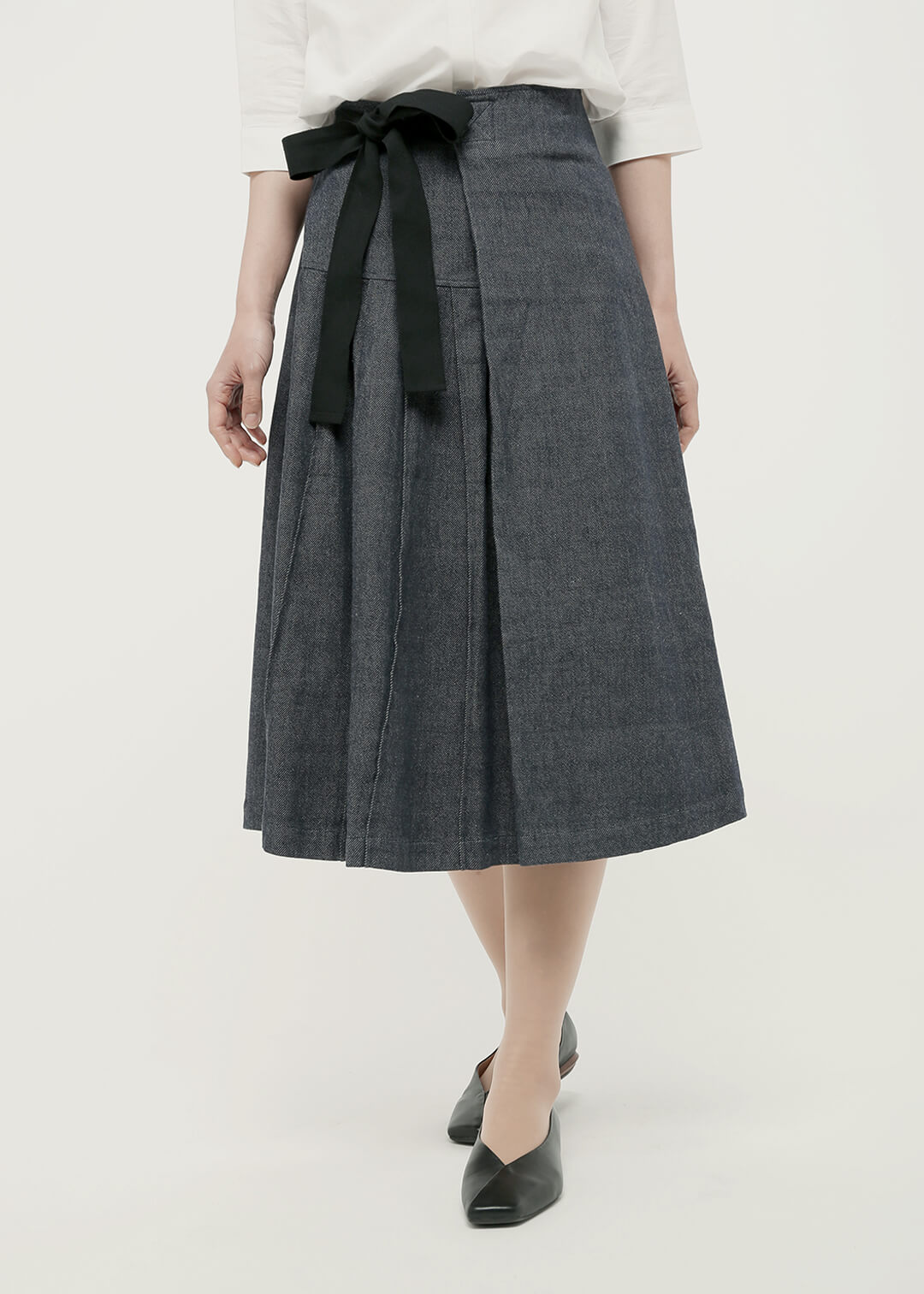 Denim Two-tone Pleat Skirt