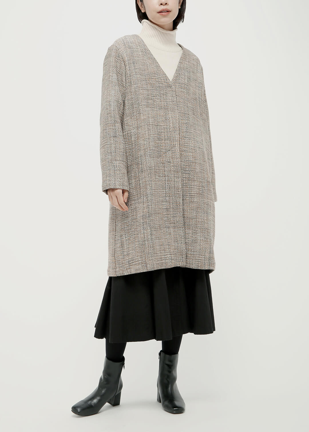 8 pedal Wool No Collar Coat