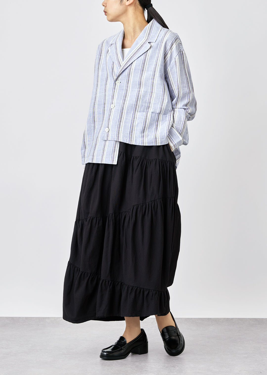 Asymme Jacket 56s stripe Khadi