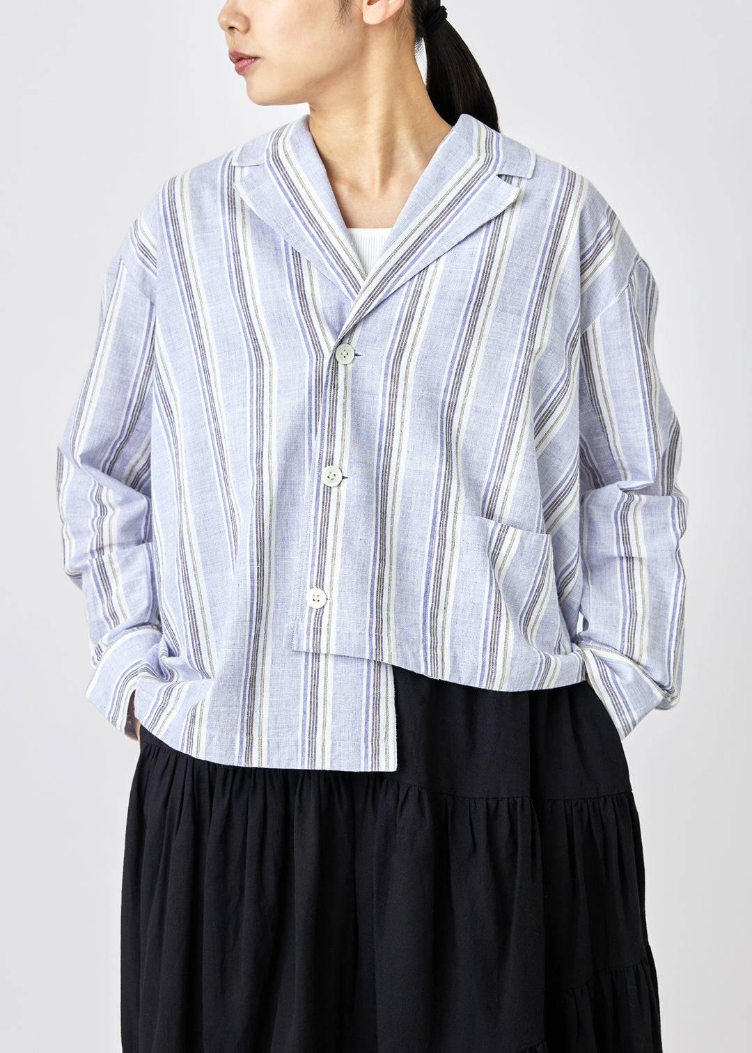 Asymme Jacket 56s stripe Khadi