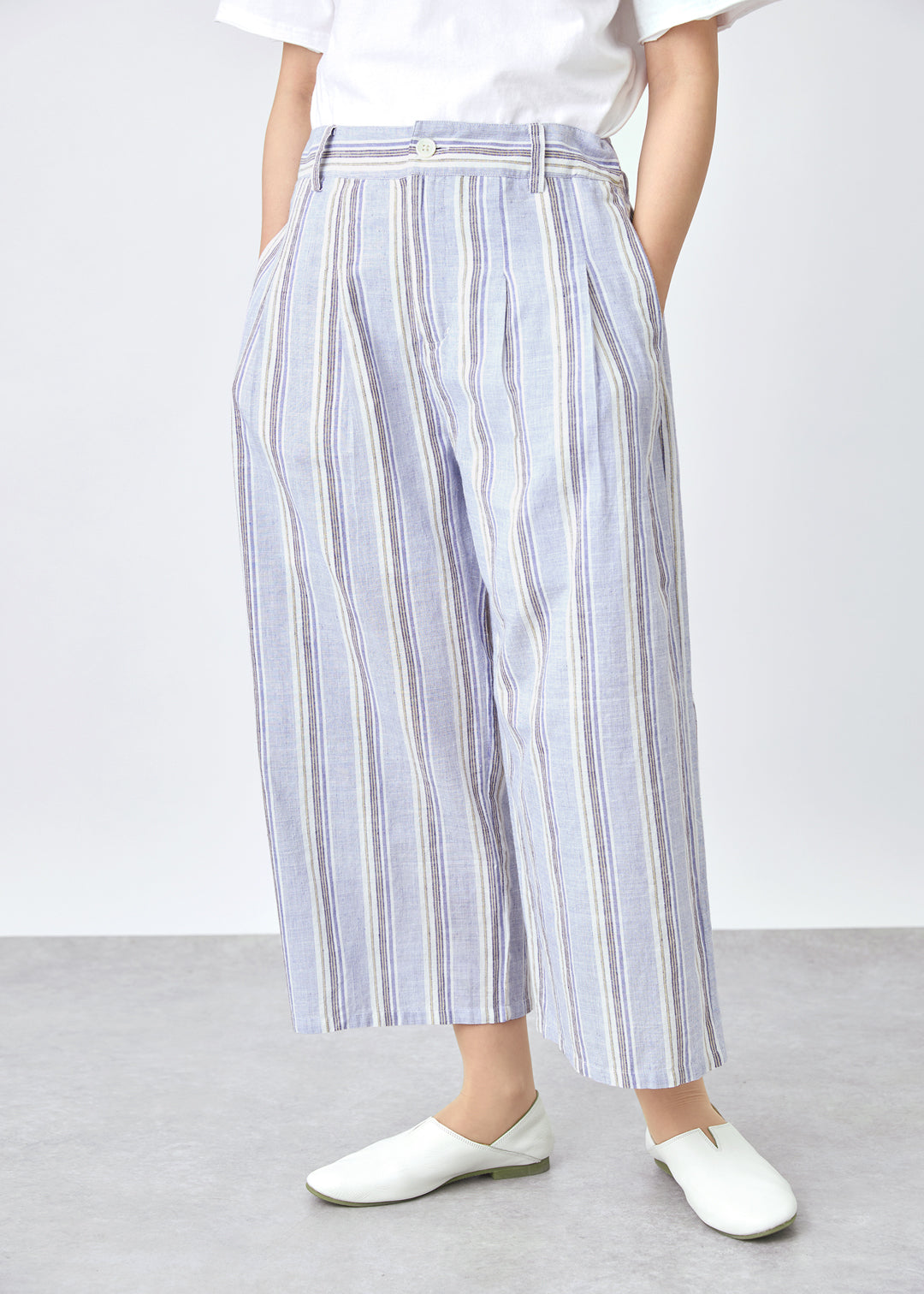 Kaname Wide Pants 56s stripe Khadi