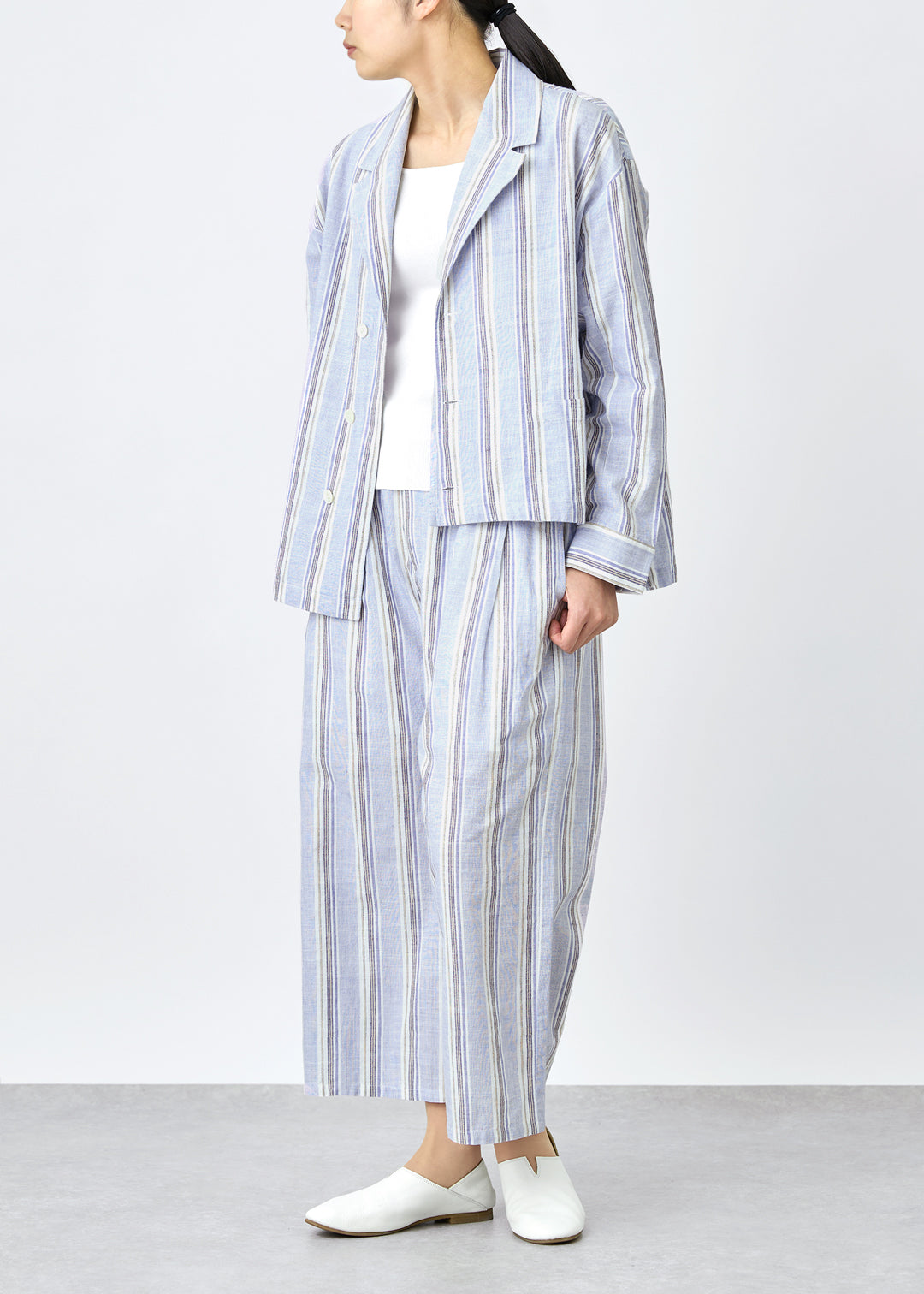 Kaname Wide Pants 56s stripe Khadi